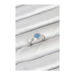 Pirinç Gümüş Renk Zirkon Taşlı Ay Yıldız Kadın Yüzük