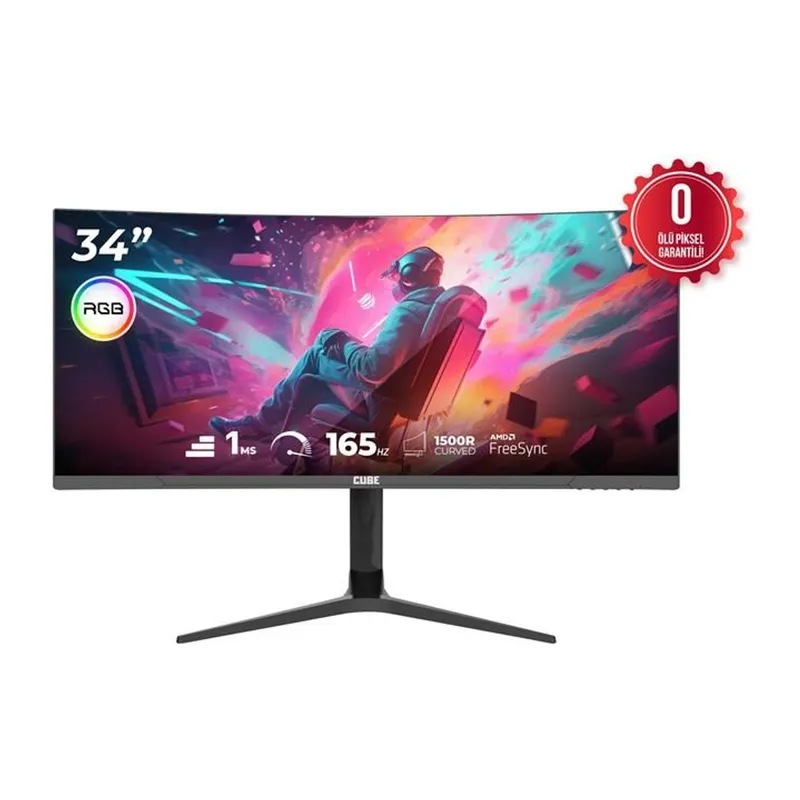 34 CUBE PA-34V165C VA 1MS 165HZ HDMI DP TYPE-C USB 2K WQHD 3440X1440 FREESYNC CURVED YUKSEKLIK AYARI VESA RGB SIYAH GAMI