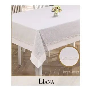 Liana Model Krem 160x220 cm Keten Dantel Masa Örtüsü Şık Yemek Masası Dekoratif