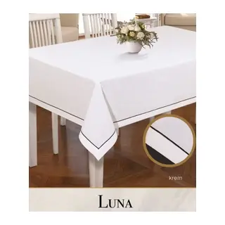 Luna Model Krem 160x220 cm Keten Masa Örtüsü Şık Yemek Masası Dekorasyonu