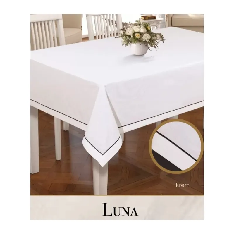 Keten Masa Örtüsü Luna Model Krem 160x260 cm Modern Şık Ev Tekstili