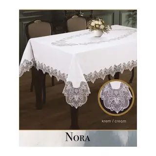 155x220 cm Nora Krem-Krem Keten Masa Örtüsü Yemek Masası Örtüsü Modern Tasarım