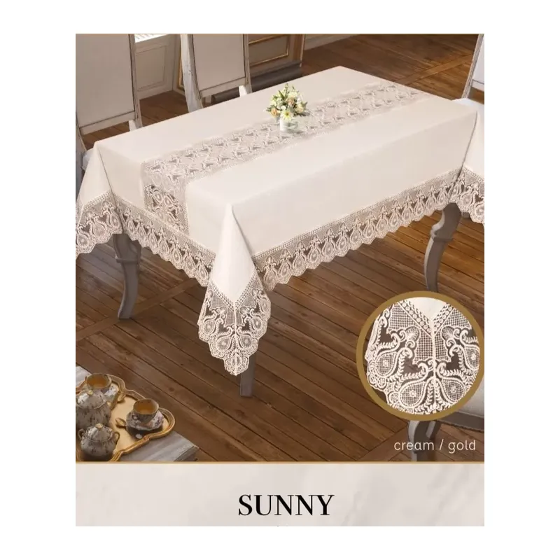 160x260 cm Sunny Krem-Gold Parlak Keten Masa Örtüsü Yemek Masası Dekoru