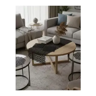 Salon Takımı 5 Parça Açılı Model Dantel Runner Seti Siyah Masa Örtüsü No 257