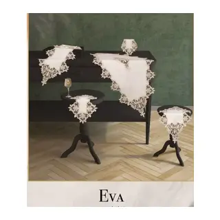 Eva Model Krem-Krem 5 Parça Keten Dantelli Salon Takımı Runner Seti No 111