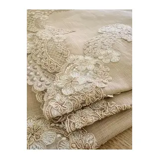 Salon Takımı Çeyizlik Firuze Model Kapiçino 5 Parça Keten Dantelli Runner Seti