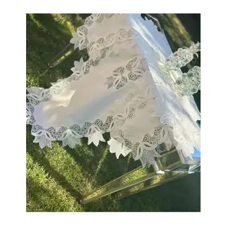 Çeyizlik Kayla Model Krem-Krem 5 Parça Keten Runner Seti Masa Örtüsü No 2323