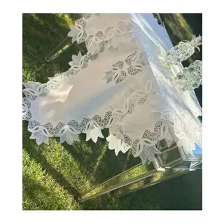 Salon Takımı Krem-Krem Kayla Model 5 Parça Keten Dantelli Runner Seti