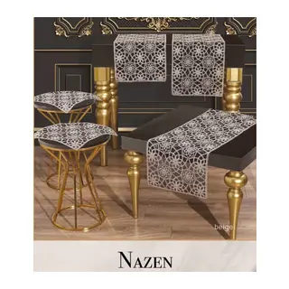 Salon Takımı Nazen Model Bej 5 Parça Tül İşlemeli Runner Seti