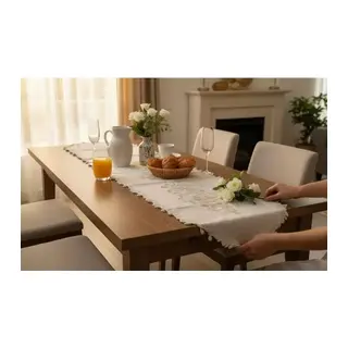 Simella Altın Simli İşlemeli Masa Runneri 50x140 cm Şık Masa Dekoru