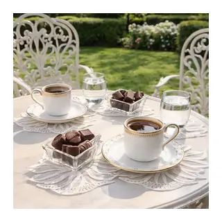6 lı Dantel Kahve Sunumluğu 15x15 cm Asorti Desenli Fincan Altlığı Takımı