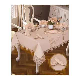 Karanfil Gardenya Keten Kapiçino 26 Parça 12 Kişilik 160 × 260 cm Masa Takımı