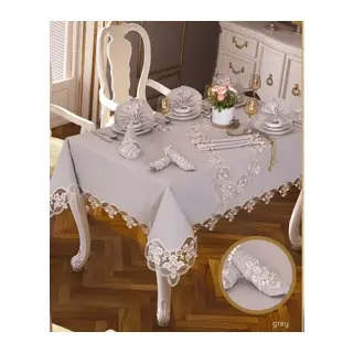 Gardenya Keten Karanfil Gri 26 Parça 12 Kişilik160 × 260 cm Masa Takımı