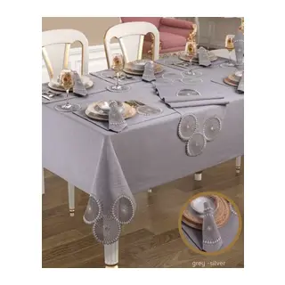 Planet Amerikan Servisli Gri-Silver 34 Parça 160 × 260 cm Masa Takımı