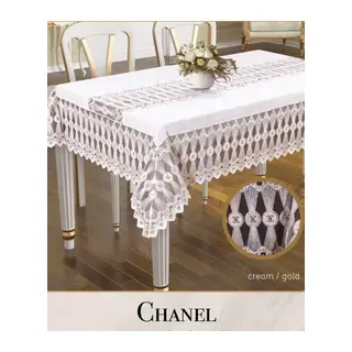 Chanel Model Gardenya Keten Krem-Krem 160x260 cm Şık Dekoratif Masa Örtüsü