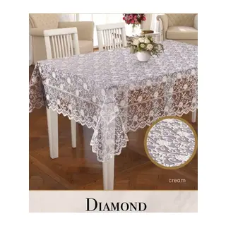 Daimond Model Dertsiz İşlemeli Krem 160x260cm Dantelli Masa Örtüsü Yemek Masası Örtüsü