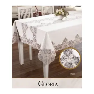 Gloria Model Keten Dantelli 160x260 cm Krem Dekoratif Yemek Masası Örtüsü Tasarım