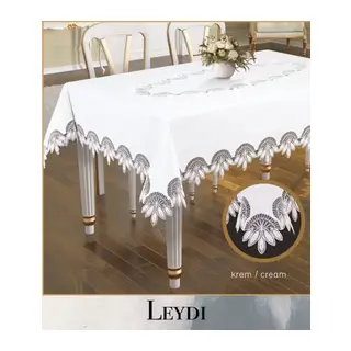 Leydi Model Krem 160x260 cm Gardenya Keten Çeyizlik Masa Örtüsü Şık Yemek Masası Dekoru