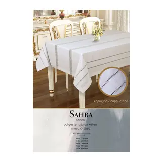 Sahra Model Kapiçino 160x220 cm Polyester Ajurlu Keten Tablecloth Yemek Masası