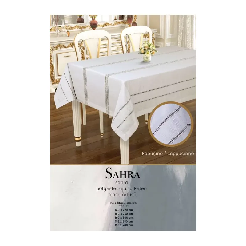 Sahra Model Kapiçino 160x220 cm Polyester Ajurlu Keten Tablecloth Yemek Masası