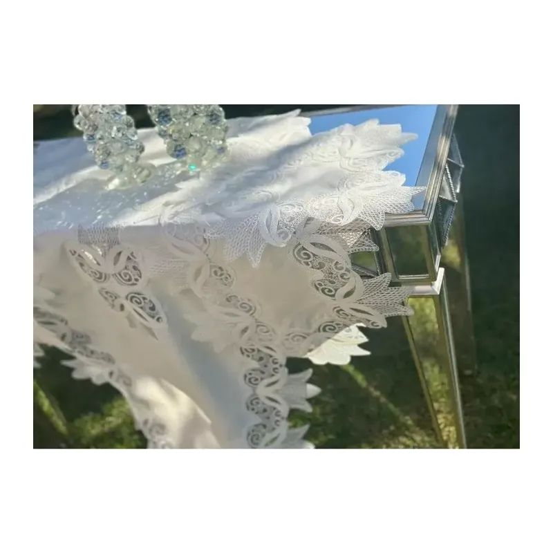 Kayla Model Krem-Krem 5 Parça Keten Runner Seti Çeyizlik Masa Örtüsü