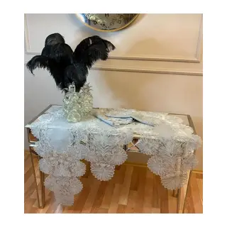Palmiye Model Gri 7 Parça Keten Çeyizlik Runner Seti Salon Takımı