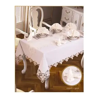 Krem-Gold Karanfil Gardenya Keten 26 Parça 12 Kişilik 160 × 220 cm Masa Seti