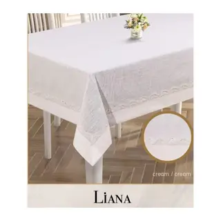 Liana Model Krem 160x220 cm Keten Dantel Şık Dekoratif Yemek Masası Örtüsü