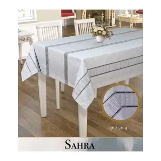 Sahra Model Gri 160x220 cm Polyester Ajurlu Keten Masa Örtüsü Şık Dekoratif Tasarım
