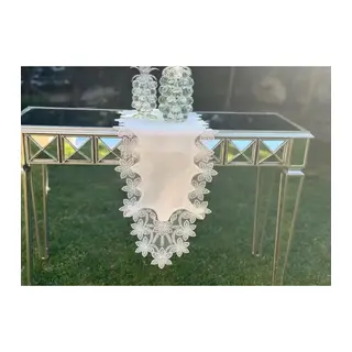 Krem Çeyizlik Selena Model 5 Parça Dantelli Keten Runner Seti Masa Örtüsü Takımı