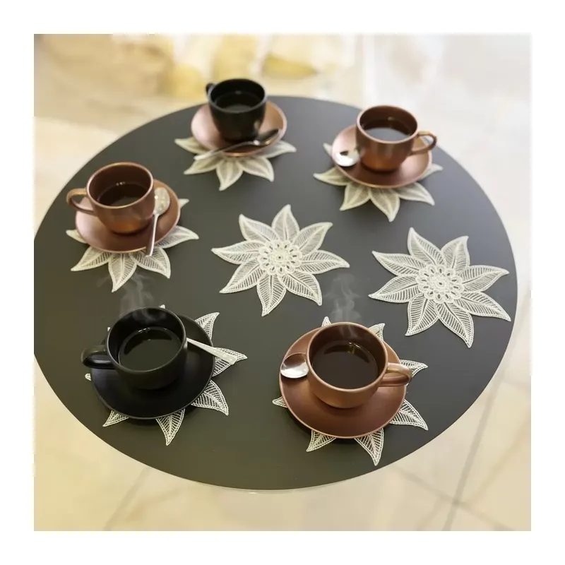 6 lı Dantel Kahve Sunumluğu 15x15 cm Asorti Desenli Çeyizlik Sunumluk