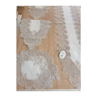 Salon Takımı Angel Çeyizlik Kreme Gold Runner Set 5 Parça Keten Ranır Masa Sehpa Konsol Örtüsü