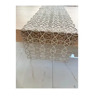 Salon Takımı Angles Çeyizlik Krem Kapi Runner Set 5 Parça İşlemeli Ranır Masa Sehpa Konsol Örtüsü