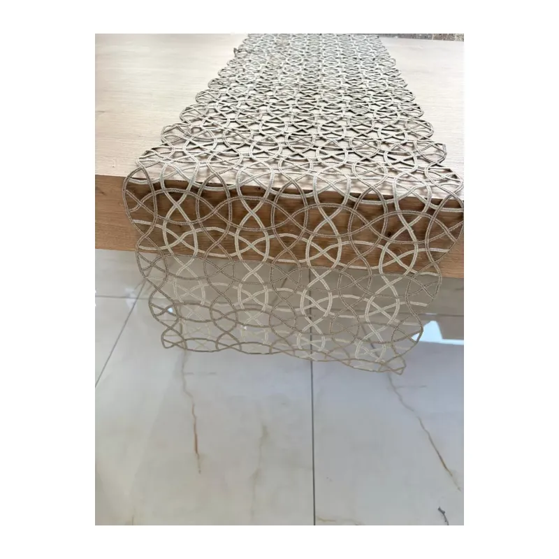 Salon Takımı Angles Çeyizlik Krem Kapi Runner Set 5 Parça İşlemeli Ranır Masa Sehpa Konsol Örtüsü