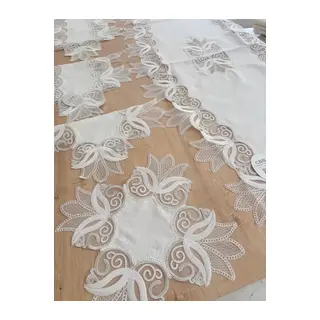 Salon Takımı Çeyizlik Kreme Gümüş Runner Set 5 Parça Keten Ranır Masa Konsol Sehpa Örtüsü Kayla