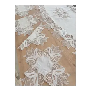 Salon Takımı Çeyizlik Kreme Gold Runner Set 5 Parça Keten Ranır Masa Konsol Sehpa Örtüsü Kayla
