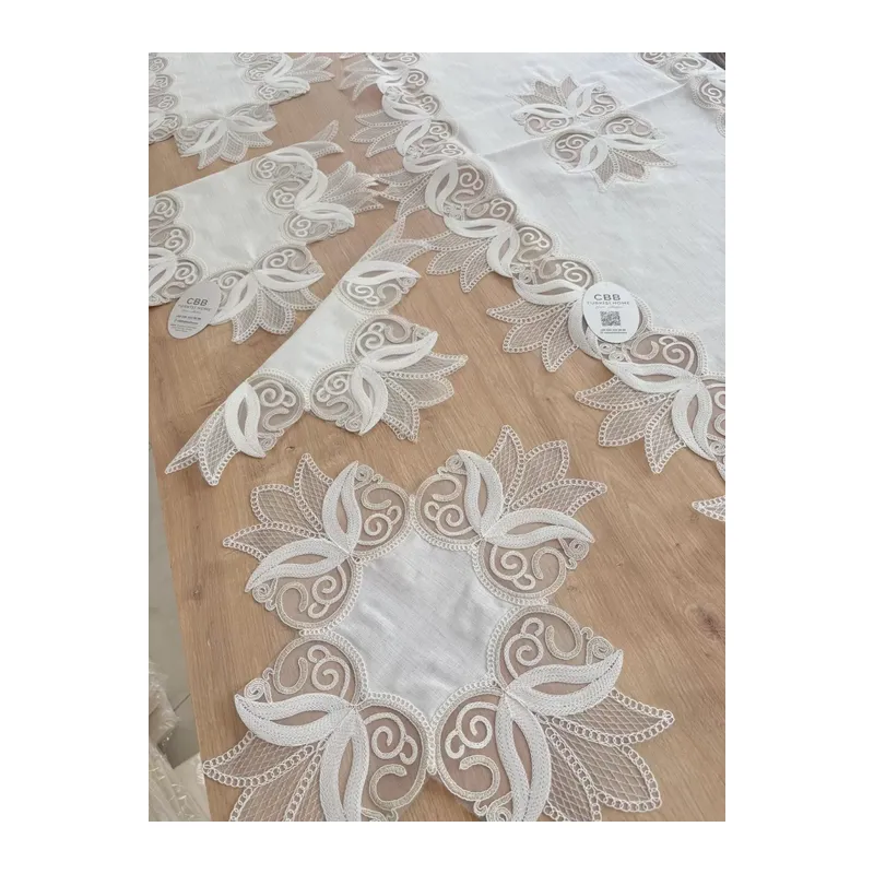 Salon Takımı Çeyizlik Kreme Gold Runner Set 5 Parça Keten Ranır Masa Konsol Sehpa Örtüsü Kayla