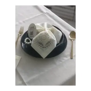 Sofra Takımı Kartanesi Gardenya Keten Yemek Takımı 160x220 Masa Seti 26 Parça Runner Set Kreme Gold