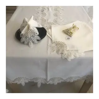 Sofra Takımı Lady Gardenya Keten Yemek Takımı 160x220 Masa Seti 26 Parça Runner Set Kreme Gold