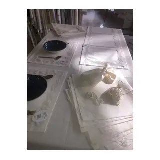 Sofra Takımı Lina Gardenya Keten Yemek Takımı 160x260 Masa Seti 26 Parça Runner Set Krem