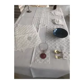 Sofra Takımı Orion Gardenya Keten Yemek Takımı 160x260 Masa Seti 26 Parça Runner Set Krem