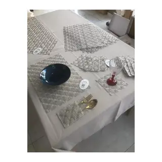Sofra Takımı Orion Gardenya Keten Yemek Takımı 160x260 Masa Seti 26 Parça Runner Set Platin