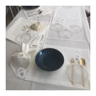 Sofra Takımı Planet Gardenya Keten Yemek Takımı 160x260 Masa Seti 26 Parça Runner Set Krem