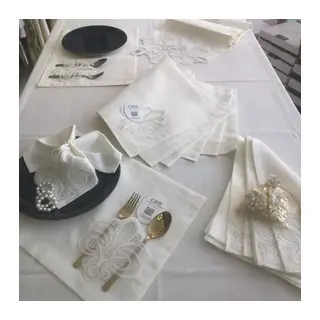 Sofra Takımı Taç Gardenya Keten Yemek Takımı 160x260 Masa Seti 26 Parça Runner Set Krem