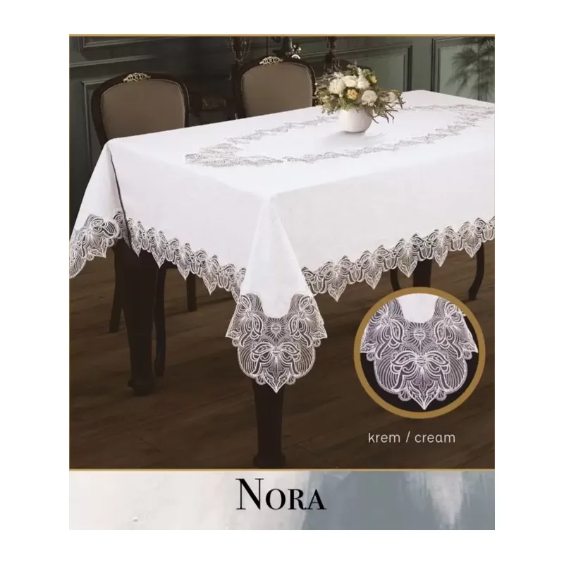 Keten Masa Örtüsü Tablecloth 155x220 cm Yemek Masası Örtüsü Nora Model Krem-Krem