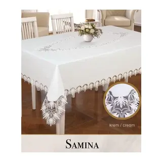 Gardenya Keten Masa Örtüsü Tablecloth 155x220 cm Yemek Masası Örtüsü Samina Model Krem
