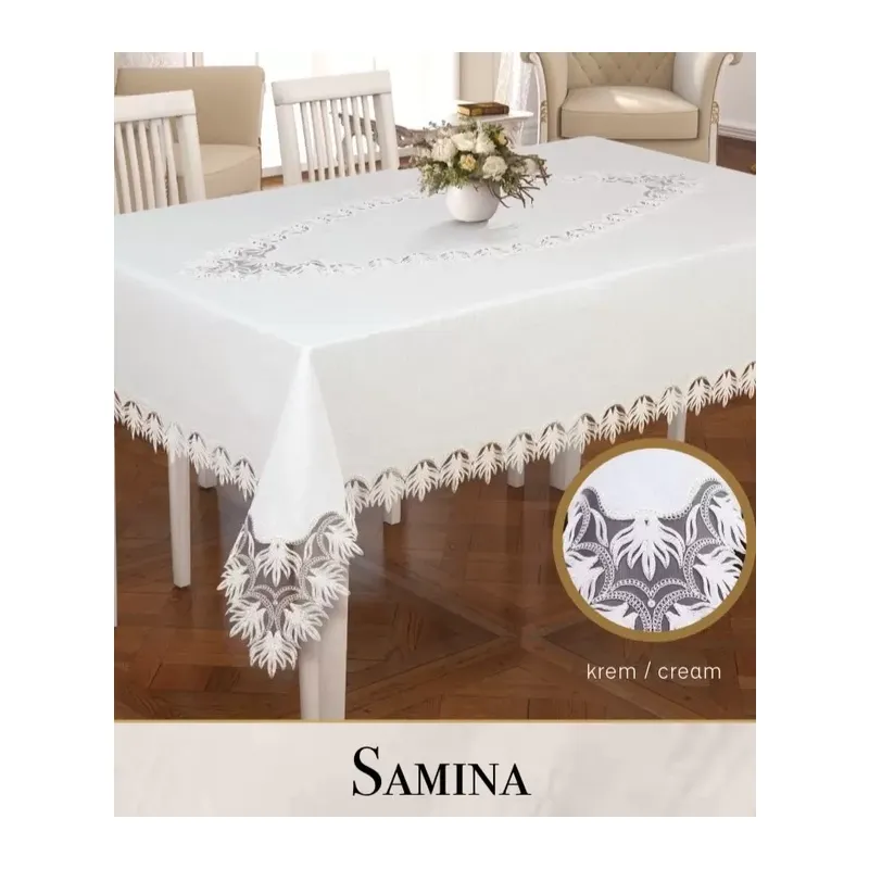 Gardenya Keten Masa Örtüsü Tablecloth 155x260 cm Yemek Masası Örtüsü Samina Model Krem