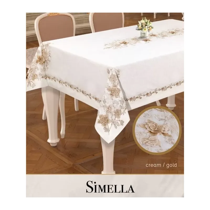 Keten Masa Örtüsü Tablecloth 160x300 cm Yemek Masası Örtüsü Simella Model Krem-God Detay