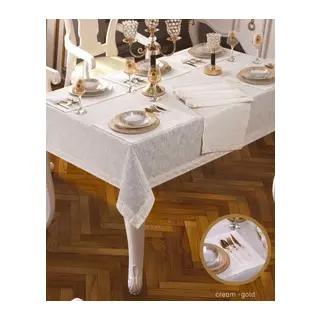 Linen Zara 26 Parça 12 Kişilik Yemek Takımı Masa Seti155 × 220 cm Runner Krem Şık Ev Tekstili