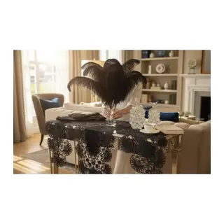 Salon Takımı 5 Parça Keten Masa Örtüsü Yolluk Seti Çeyizlik Palmiye Model No 2656560 Siyah